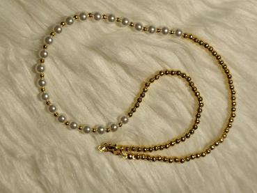 Perlenkette Weiß/Gold