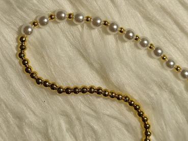 Preview: Perlenkette Weiß/Gold