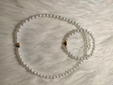 Perlenkette+Armband weiß