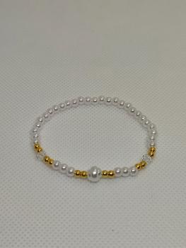 Preview: Perlenarmband weiß/Gold