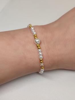 Perlenarmband weiß/Gold