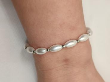 Preview: Perlenarmband weiß/Silber