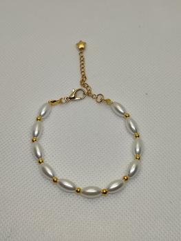 Preview: Perlenarmband weiß/Gold