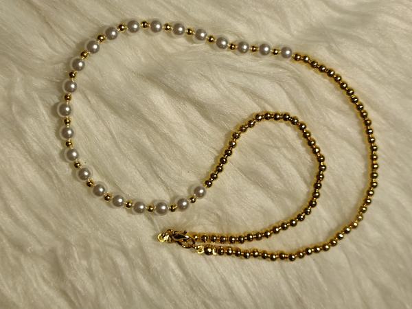 Perlenkette Weiß/Gold