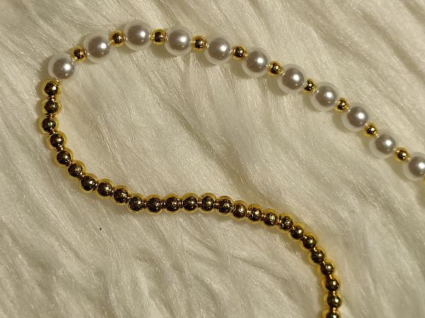 Perlenkette Weiß/Gold