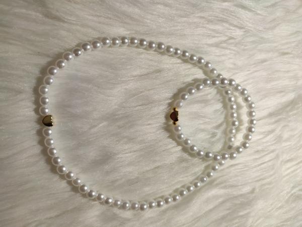 Perlenkette+Armband weiß