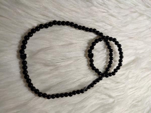 Perlenkette+Armband Schwarz