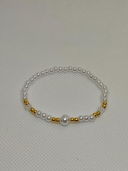 Perlenarmband weiß/Gold