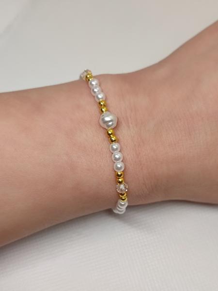Perlenarmband weiß/Gold